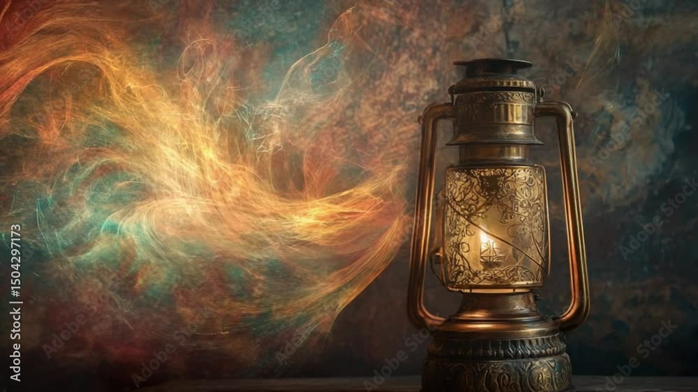 old oil lamp with abstract background