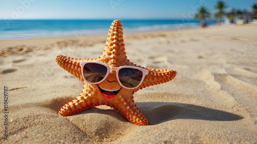 starfish with sunglasses on the beach