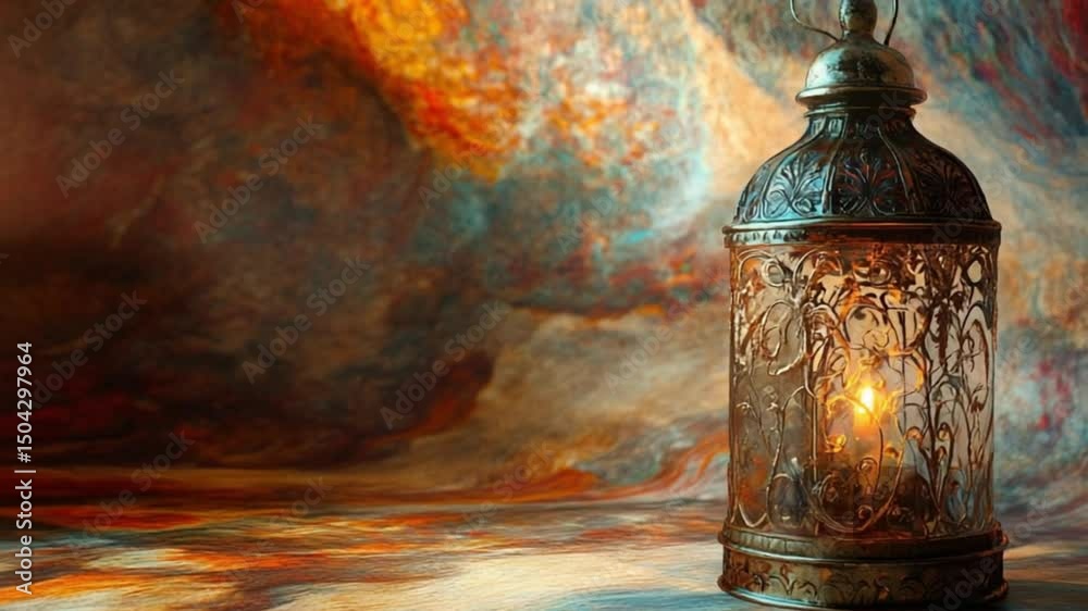 old oil lamp with abstract background