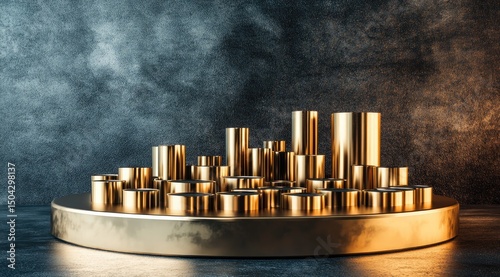 Golden city skyline on a round podium