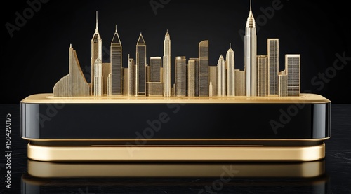 Gold city skyline on a black base