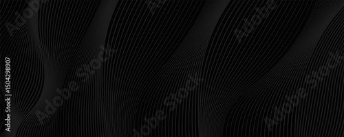 Black abstract background design. Modern wavy line pattern in monochrome colors. Premium stripe texture for banner, business backdrop