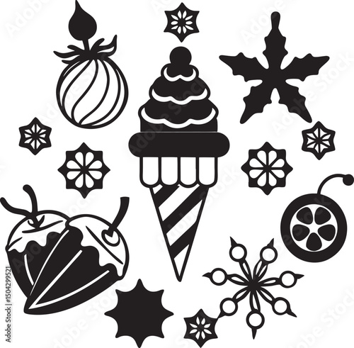 A sweet set of vector birthday dessert illustrations with chocolate, strawberry, and cherry cream cupcakes, muffins, and cakes