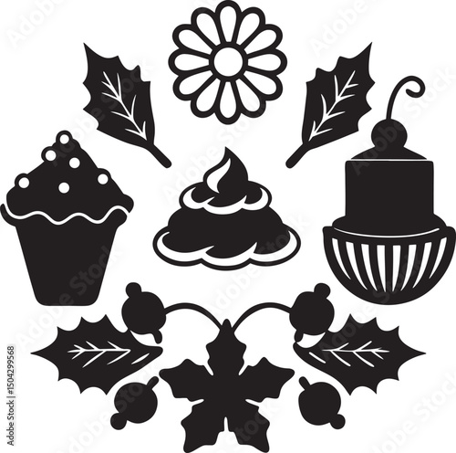 A sweet set of vector birthday dessert illustrations with chocolate, strawberry, and cherry cream cupcakes, muffins, and cakes