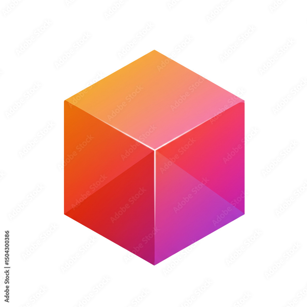 Vibrant Gradient Cube Illustration for Modern Design Projects, Featuring Smooth Color Transitions and Isometric Perspective on White Background Vibrant Gradient Cube Illustration for Modern Design Projects, Featuring Smooth Color Transitions and Isometric Perspective on White Background