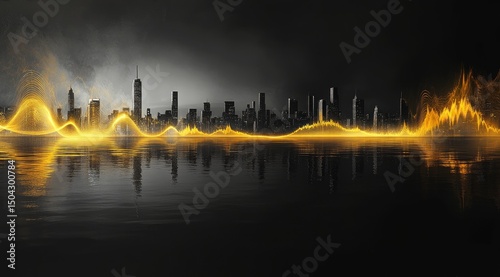 Cityscape bathed in ethereal, fiery energy