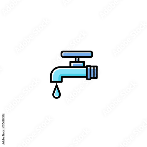 Blue faucet drips water saving resource icon isolated