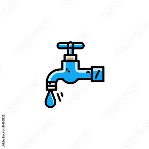 Cartoon faucet releases water indoors plumbing sanitation blue