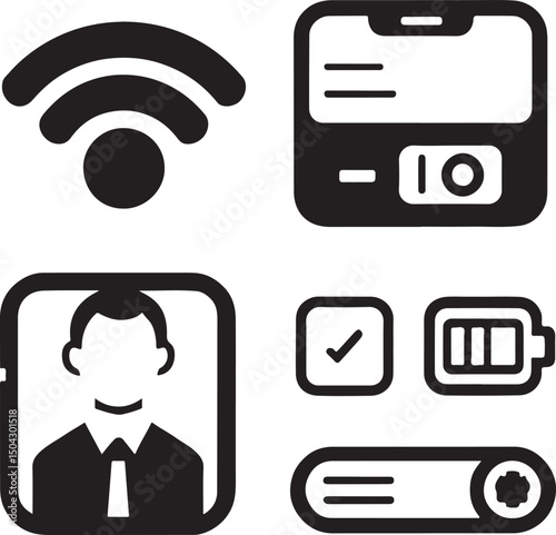 Mobile phone communication icon set with wireless internet and network connection symbols