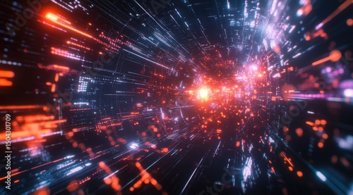 Hyperspace tunnel of vibrant data streams