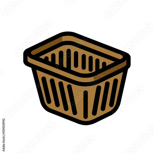 Empty basket sits isometric isolated brown slots sides design