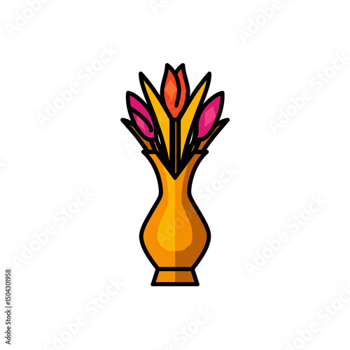 Tulips bloom brightly inside vase in bright isolated studio