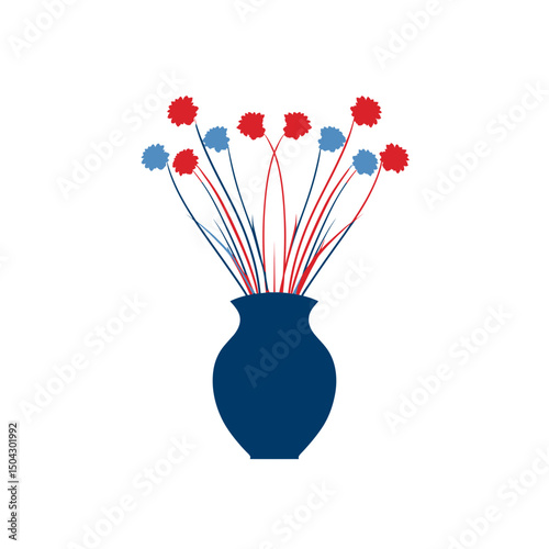 Stylized flowers bloom elegantly inside vase against white backdrop