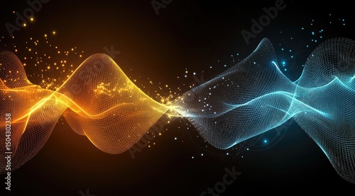 Dynamic energy waves, clashing orange and blue
