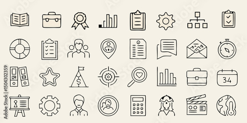 Human Resources icon set. Business related line icons: HR, recruitment, employment, office, management, business people, teamwork, resume, career and more. Editable stroke. Vector illustration.