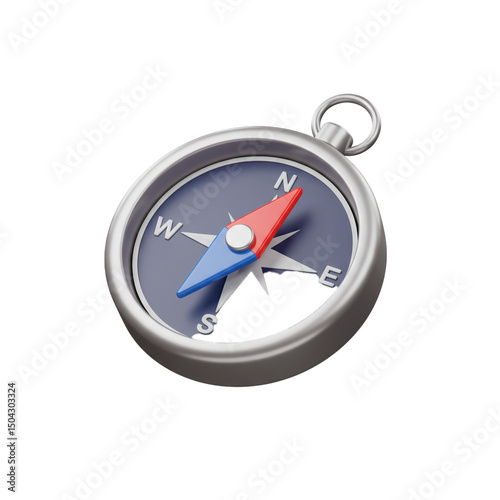 Navigational tool icon, a 3D compass with cardinal directions for exploration and orientation
