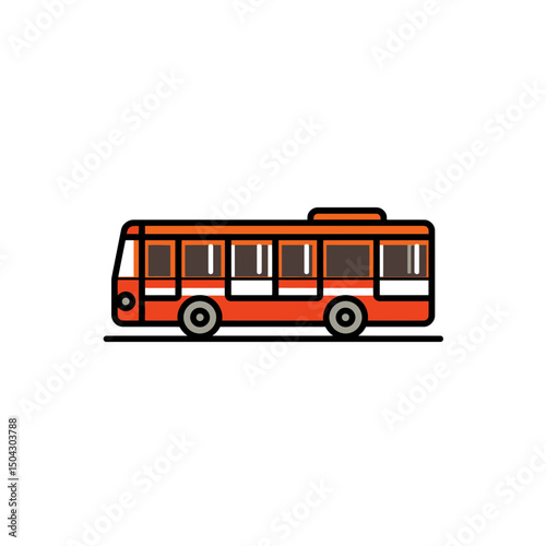 Orange bus transports passengers city street simple design