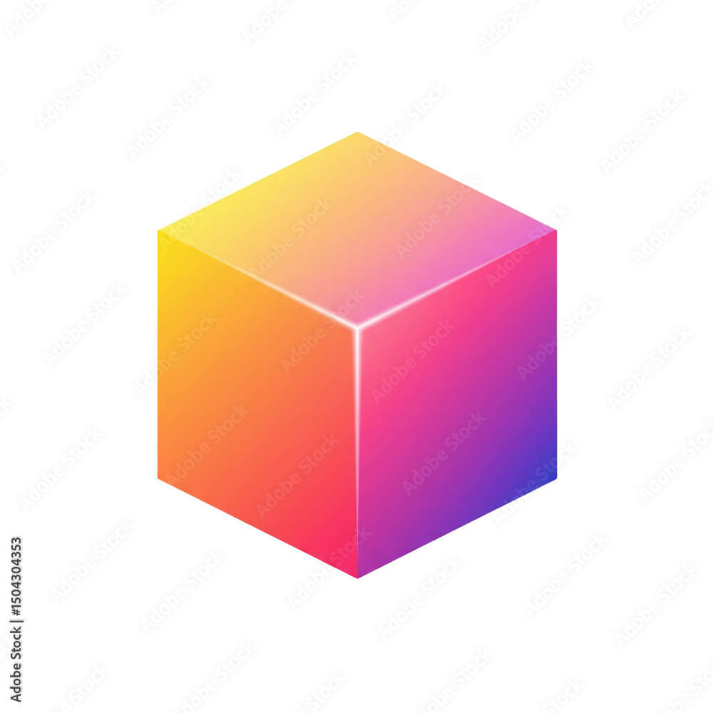 Abstract cube illustration with vibrant gradient colors, a geometric and modern design element suitable for diverse visual applications and backgrounds Abstract cube illustration with vibrant gradient colors, a geometric and modern design element suitable for diverse visual applications and backgrounds