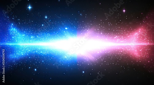 Cosmic collision of vibrant energy beams across a star-studded void