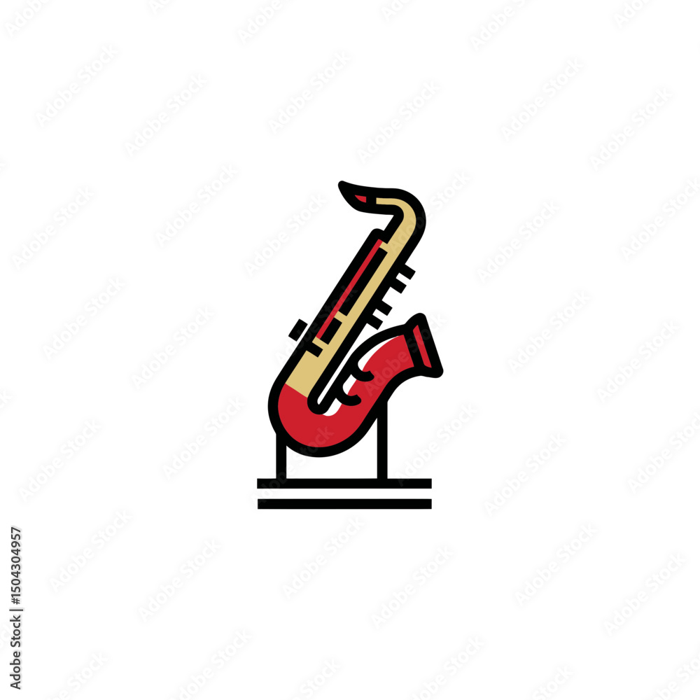 Naklejka premium Saxophone stands stylishly minimalist studio musical elegance art