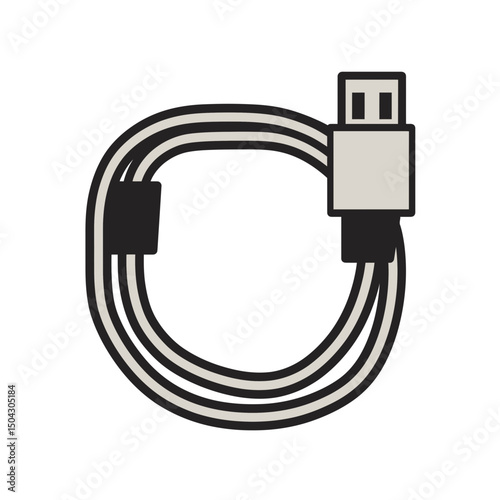 Coiled usb cable connects devices in simple graphic representation