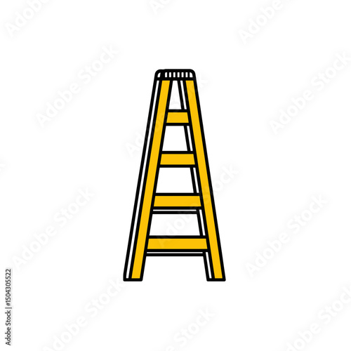 Yellow stepladder extends upwards against blank backdrop outline shown