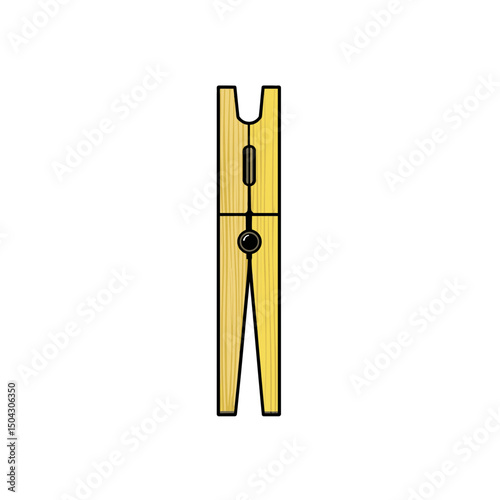 Wooden clothespin grips clothes on isolated white background
