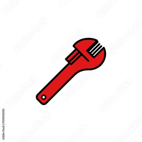 Adjustable wrench tightens objects tool red on white background icon