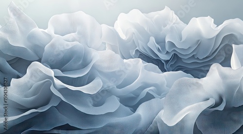 Abstract, flowing, light-gray fabric folds.  Soft, ethereal textures create a serene, undulating landscape