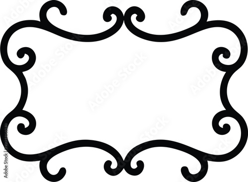 Elegant black decorative frame with swirls and flourishes for design and background elements.