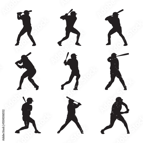 baseball player silhouette set, Black & White silhouette set