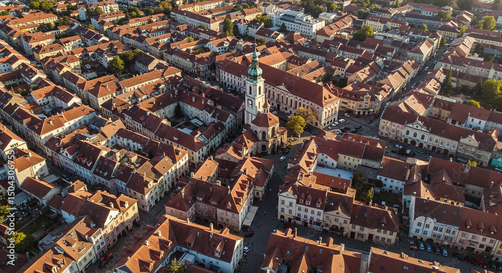 Fototapeta premium Historic European Old Town Aerial View - Generative AI
