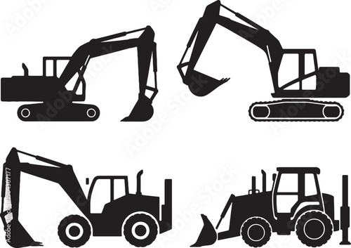 Heavy equipment icons excavators bulldozers construction machinery