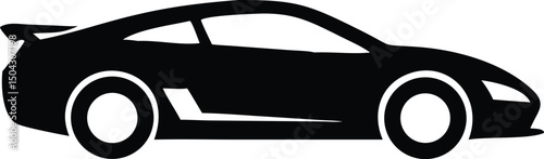 Sports Car Vector Silhouette Racing Vehicle Black And White Modern Design Illustration.