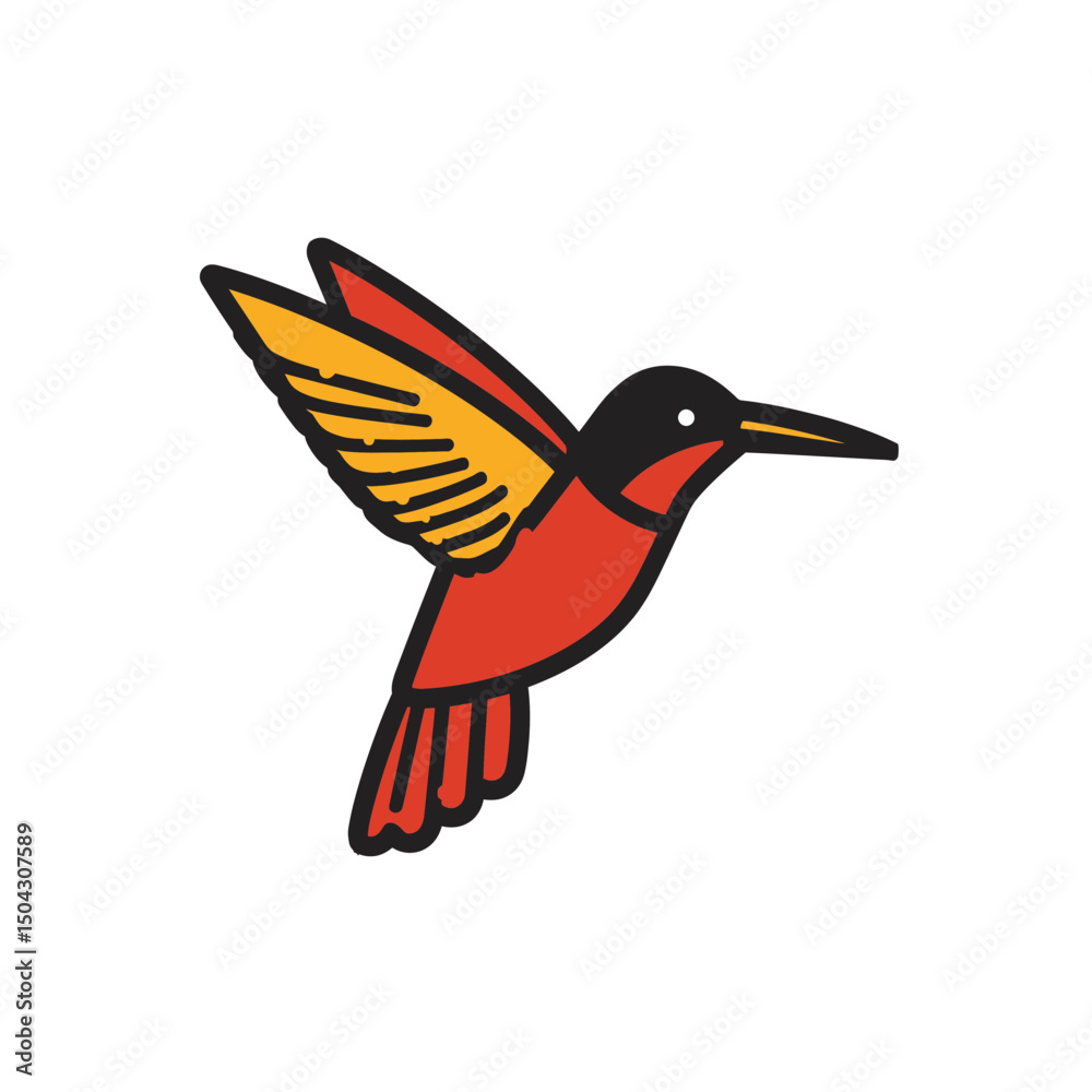 Obraz premium Cartoon hummingbird flies gracefully vector wildlife scene graphic