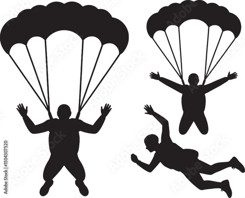 Skydiving silhouettes parachuting adventure extreme sports