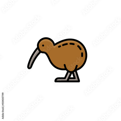 Kiwi bird stands calmly outdoors simple avian illustration graphic