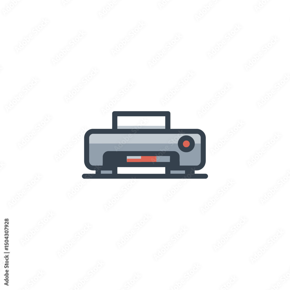 Modern printer prints document in isolated white background Modern printer prints document in isolated white background