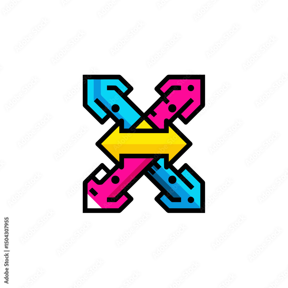 Colorful arrows converge abstractly on white background concept Colorful arrows converge abstractly on white background concept