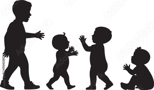 Silhouettes of children growing up stages baby toddler kid