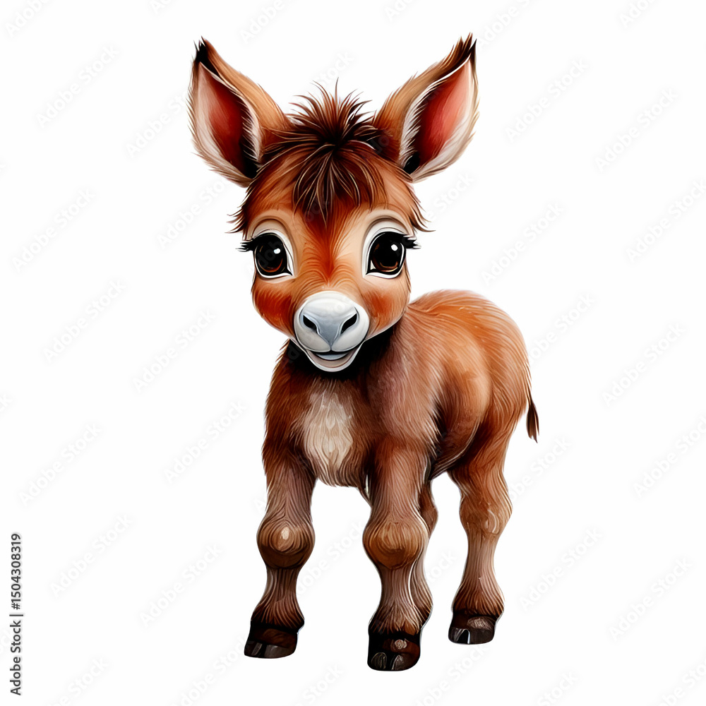 Fototapeta premium Cute Donkey: A charming illustration of a friendly donkey with big eyes, showcasing the endearing qualities of this beloved farm animal.
