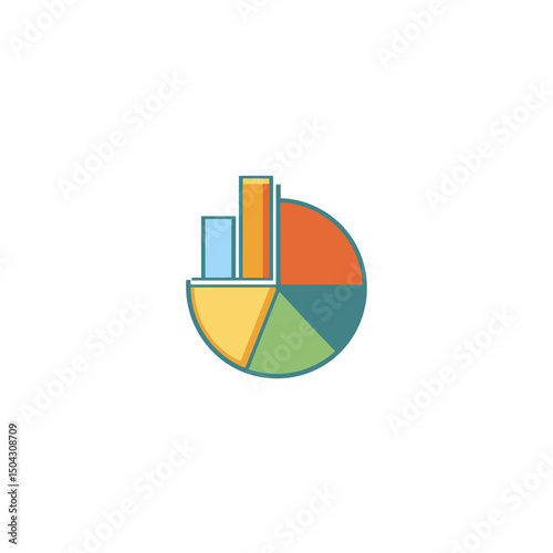 Financial graph analyzes shares in pie chart report style clean