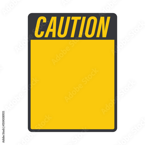 Isolated yellow caution sign with free text space, used as industrial alert and safety warning in hazardous work environments.