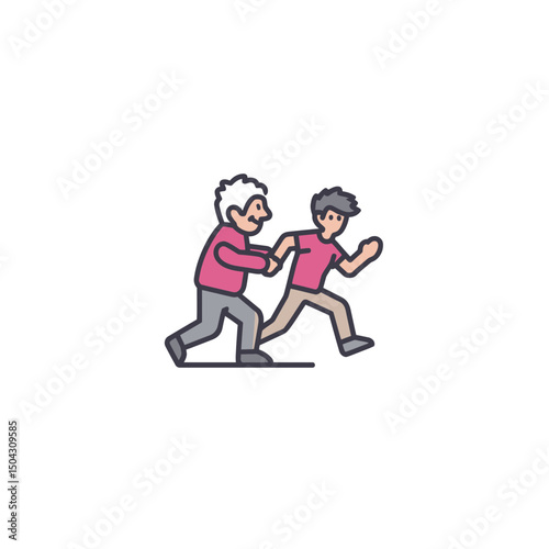 Elderlyperson assists runner in energetic race outdoors together