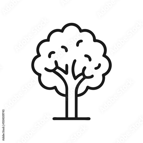 An elegant black and white line art of a full, flourishing tree, perfectly depicting the essence of nature's grandeur, ready for various design uses.