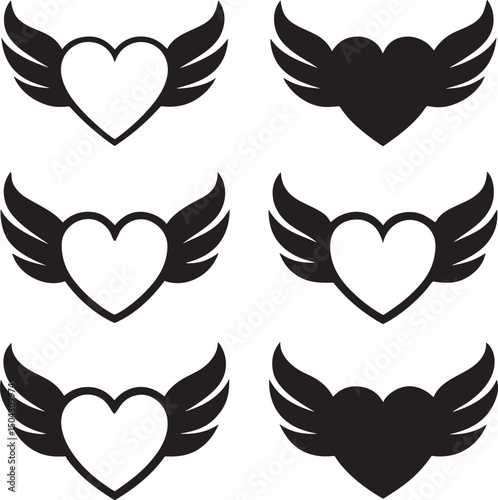 A passionate red and pink vector heart set with wings, perfect for Valentine's Day romance and love illustrations