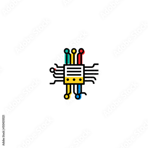 Colorful chip processes information on white background graphic