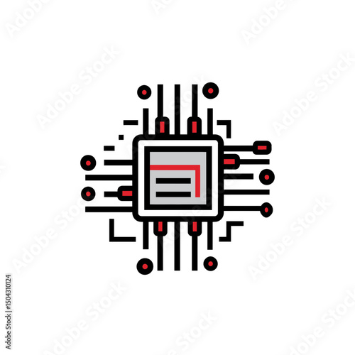 Circuit board processes data in digital technological design white