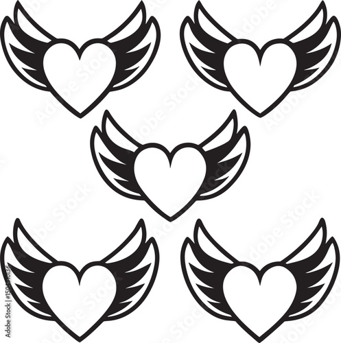 A passionate red and pink vector heart set with wings, perfect for Valentine's Day romance and love illustrations