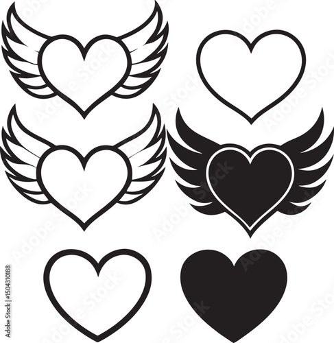 A passionate red and pink vector heart set with wings, perfect for Valentine's Day romance and love illustrations